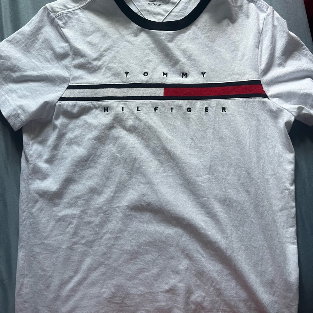 Tommy Hilfiger White Tee with Red and Black Stripe